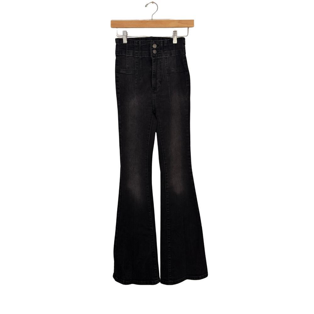 Free People We The Free Jayde Flare Jeans Black Onyx Denim Bell Bottom Size 25 - Picture 10 of 16